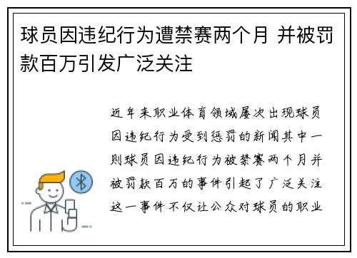 球员因违纪行为遭禁赛两个月 并被罚款百万引发广泛关注